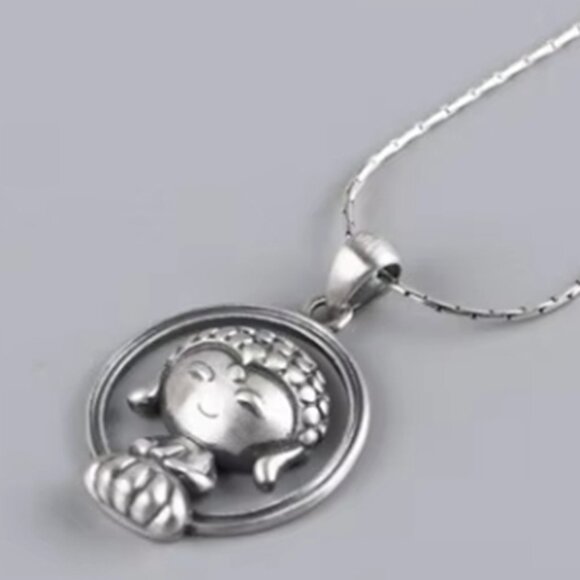 LITTLE BUDDHA CIRCLE PENDANT-Pure 925 Silver-Small-Tibet-Lotus-Osho- - Picture 4 of 7